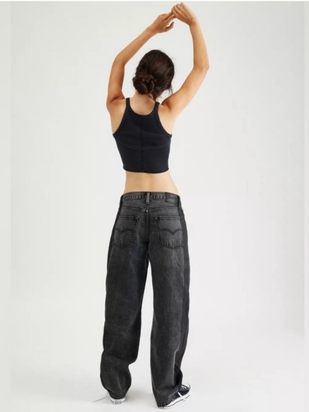 Baggy Dad Two Tone Charcoal Black Wide Leg Jeans - Size 27 - Picture 12 of 14